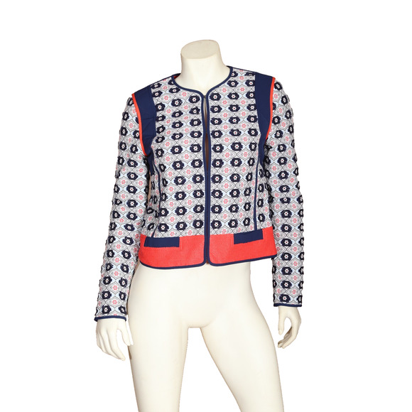 Tory Burch Rainford Daisy-Jacquard Cropped Jacket, Multi Womens Size 4 - Picture 1 of 10